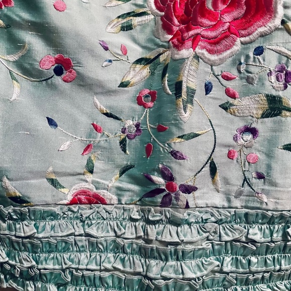 NEW Silk Italy Fiori di Zucca Pencil Elegant Dress Embroidery Light Blue Floral - Picture 4 of 6